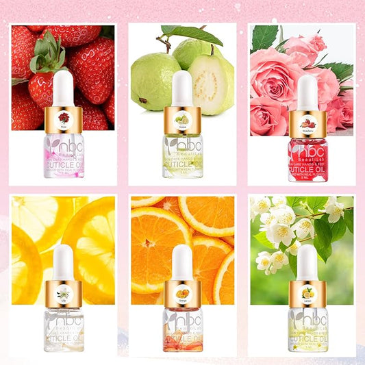 Cuticle Oil Set - 6pcs with Flowers, Vitamin E for Nail Repair & Strengthening