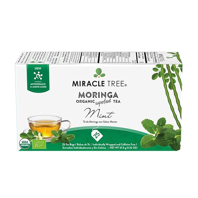 Miracle Tree - 6 Count of Organic Moringa Superfood Tea, 25 Individually Sealed Tea Bags, Mint (Keto, Detox, Energy/Immunity Booster, Vegan, Gluten-Free, Organic, Non-GMO, Caffeine-Free)