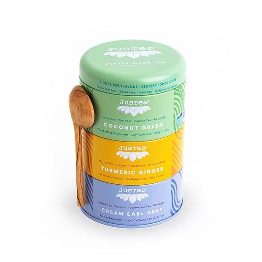 JUSTEA Assorted Tea Trio Tins With Spoon, 110 GR