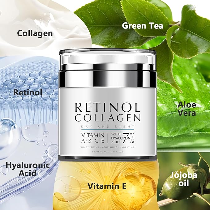Collagen, Retinol & Hyaluronic Acid Face Cream - Anti-Aging Face Moisturizer Cream for Neck & Body Tightening Skin, Daily Moisturizer Face Cream for Women and Men - 1.7 fl.oz.