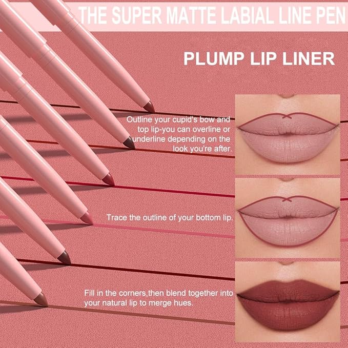 Silky Smooth Retractable Matte Lip Liner Pencil, Red Brown Lip Liner Long-Lasting Creamy Formula for Shaping & Sculpting Lips, Matte Velvet Pigmented Lip Liner Crayon Lipstick 08#