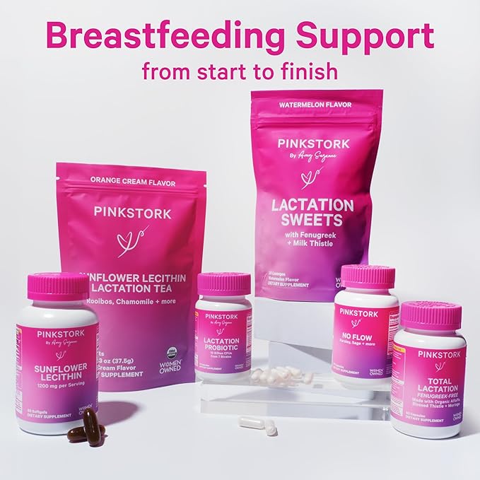 Pink Stork No Flow - Organic Sage Tea to Dry Up Breast Milk Supply and Decrease Milk Production, Stop Breastfeeding, Wean Lactation Naturally, Postpartum Essentials - Hot or Iced - 15 Sachets
