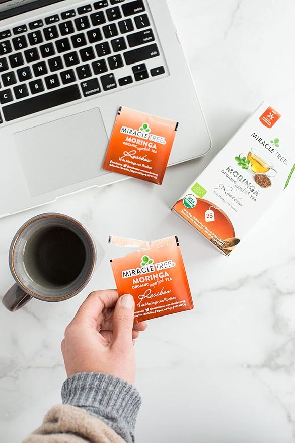 Miracle Tree - 3 Count of Organic Moringa Superfood Tea, 25 Individually Sealed Tea Bags, Rooibos (Keto, Detox, Energy/Immunity Booster, Vegan, Gluten-Free, Organic, Non-GMO, Caffeine-Free)