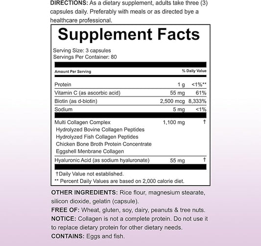 VYHTHY Multi-Collagen Capsules for Women & Men – 240 Count | Type I, II, III, V, X Hydrolyzed Collagen Peptides with Biotin, Hyaluronic Acid & Vitamin C | Hair, Skin, Nails, and Joint Support