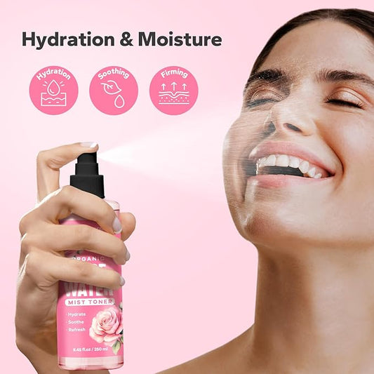Organic Rose Water Spray (8.45 Fl Oz), Rosewater Spray for Face & Hair, Rose Water for Skin Care
