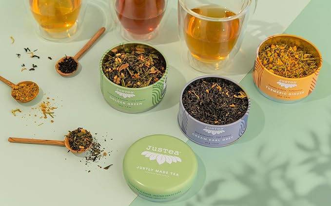 JUSTEA Assorted Tea Trio Tins With Spoon, 110 GR