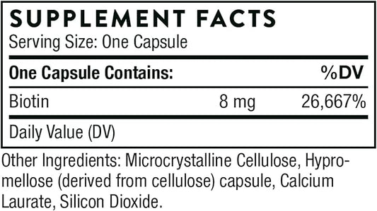 THORNE Biotin 8 - Vitamin B7 (Biotin) for Healthy Hair, Nails, and Skin* - 60 Capsules