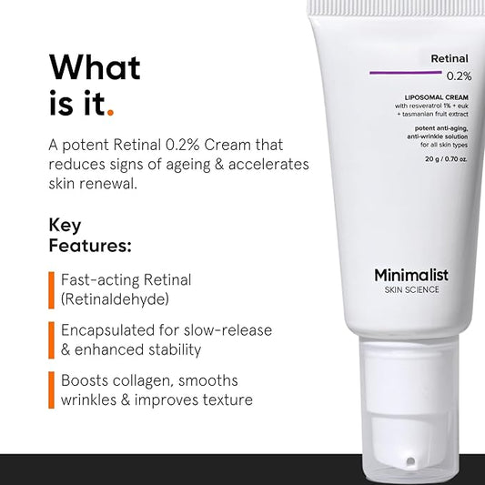 Minimalist 0.2% Retinal Liposomal Cream for Visibly Reducing Wrinkles & Fine Lines | For All Skin Types | For Women & Men | 0.7 Oz / 20 gm
