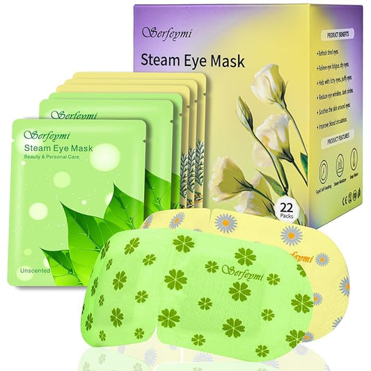 Serfeymi 22 Packs Steam Eye Mask-Disposable Cornea Care Rest Self Heating Eye Mask,Warm Eye Compresses for Dry Eyes, Sleep, Spa, Travel Essentials & Relaxation Gifts, Stocking Stuffers-2 Scents