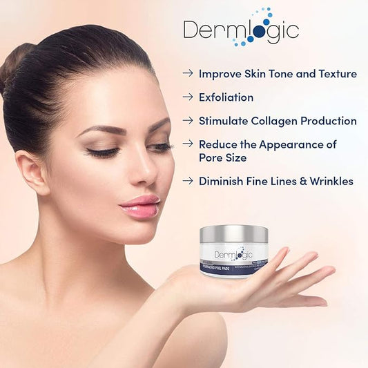 Anti Aging Resurfacing Peel Pads - Contains Salicylic, Glycolic, & Lactic for Face & Body. Includes Hyaluronic, & Witch Hazel, Green Tea & Aloe Vera. Exfoliates to Correct Dark Spots & Scars. 