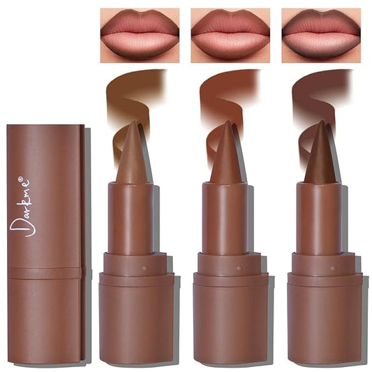 3 Colors 2 in 1 Lip Liner Set, Matte Nude Dark Brown Lip Liner Plumping Smooth Creamy Lip Pencil, High Pigmented Long lasting Light and Medium Brown Lipstick Makeup, 01+04+06