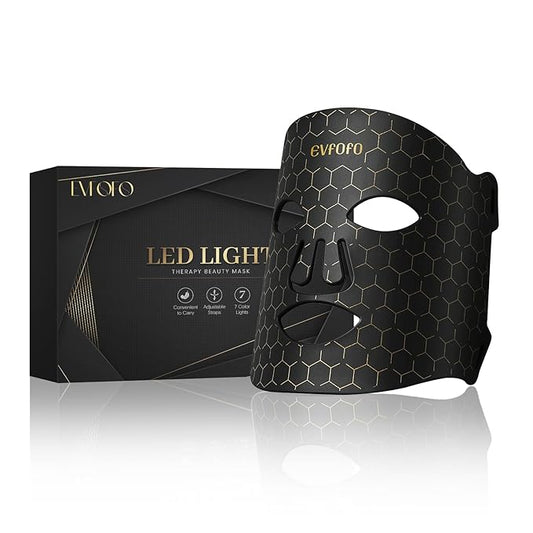 Led Face Mask Light Therapy, Red Light Therapy for Face, 7-1 Colors LED Facial Skin Care Mask, Black