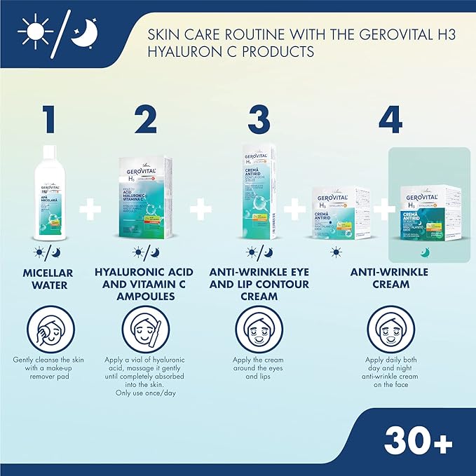 GEROVITAL HYALURON C Anti-Wrinkle Night Face Cream with Hyaluronic Acid, Vitamin C and E, Moisturizing and Regenerating Effect, for Dry, Normal Skin, 50 ml