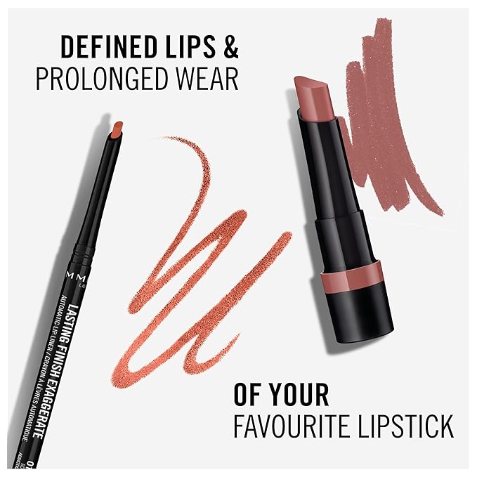 Rimmel Lasting Finish Exaggerate Automatic Lip Liner - Rich, Smooth Formula, Long Lasting - 018 Rose Addiction, .01oz