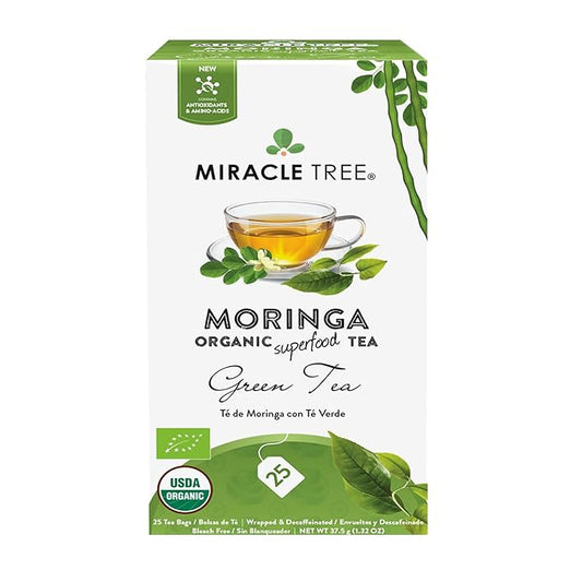 Miracle Tree - 12 Count of Organic Moringa Superfood Tea, 25 Individually Sealed Tea Bags, Green Tea (Keto, Detox, Energy/Immunity Booster, Vegan, Gluten-Free, Organic, Non-GMO, Caffeine-Free)