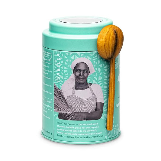 JusTea PEPPERMINT DETOX | Loose Leaf Herbal Tea | Tin with Hand Carved Tea Spoon | 40+ Cups (1.6oz) | Caffeine Free | Award-Winning | Fair Trade | Non-GMO