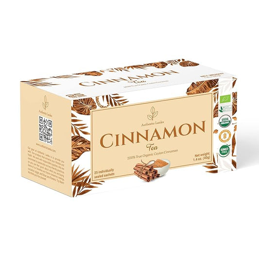 Authentic Lanka 100% True Ceylon Cinnamon Tea 25 Sachets Box - Caffeine Free, Organic Sweet Cinnamon Herbal Tea, Vegan, USDA Organic, Non GMO, Sri Lanka (Ceylon) Origin