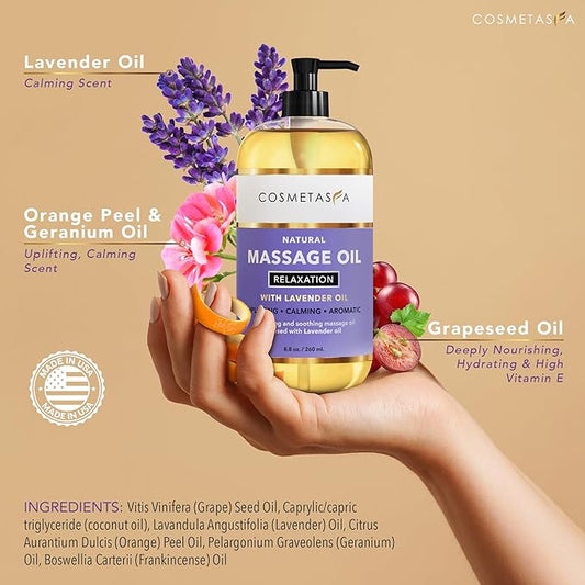 Lavender Relaxation Massage Oil with Massage Roller Ball - No Stain 100% Natural Blend of Spa Quality Oils for Calming, Aromatic, Soothing Massage Therapy