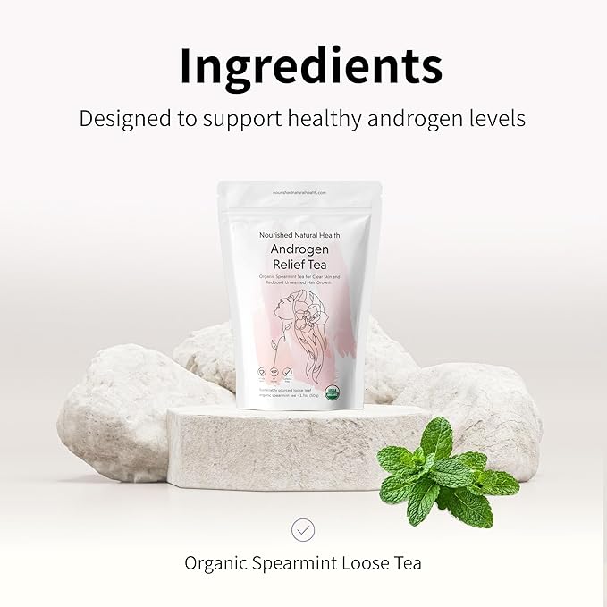 Nourished Androgen Relief Spearmint Tea - Organic Herbal Spearmint Tea for Clear Skin and Reduced Unwanted Facial Hair Growth - 180 Servings