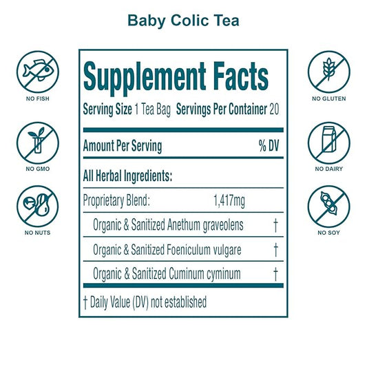 Secrets Of Tea Baby Colic Tea for Gas, Acid Reflux Relief, Tummy, and Sleep - Natural USDA Organic Caffeine-Free Herbal Calming Tea for Babies and Newborns - Up to 40 Servings - 20 Count(1 Pack)