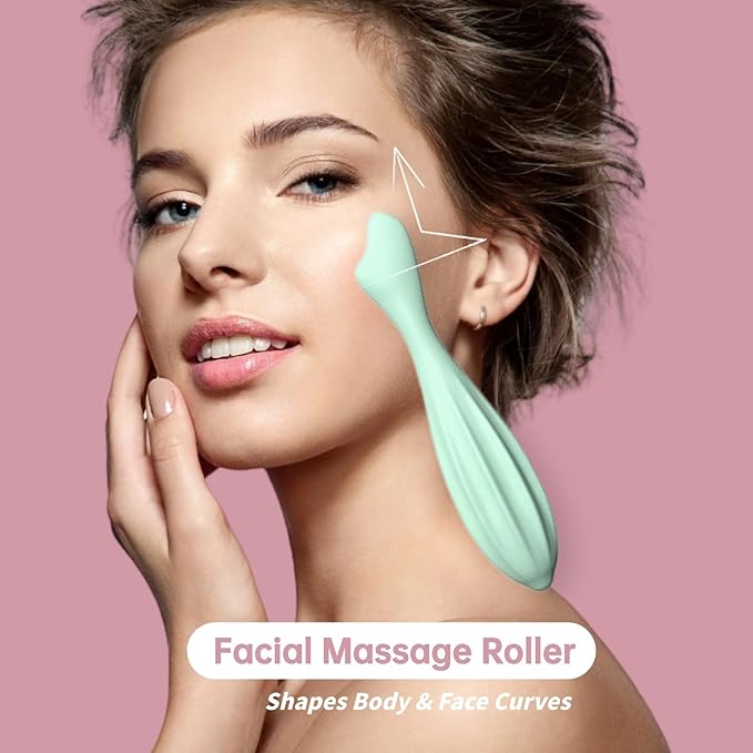 Silicone Facial Massage Roller, Face Massager Skin Lifting Tool Shapes Face Curves, Body Face Roller for Wrinkles and Skin Lifting Reduces Tiredness Promote Circulation for Women (Green)