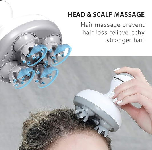 COMFIER Cordless Hair Scalp Massager- Electric Head Massager with Kneading 84 Massage Nodes, Handheld Portable Head Scratcher Massager for Hair Growth, Neck Back Massager with Heat, Shiatsu Neck & S