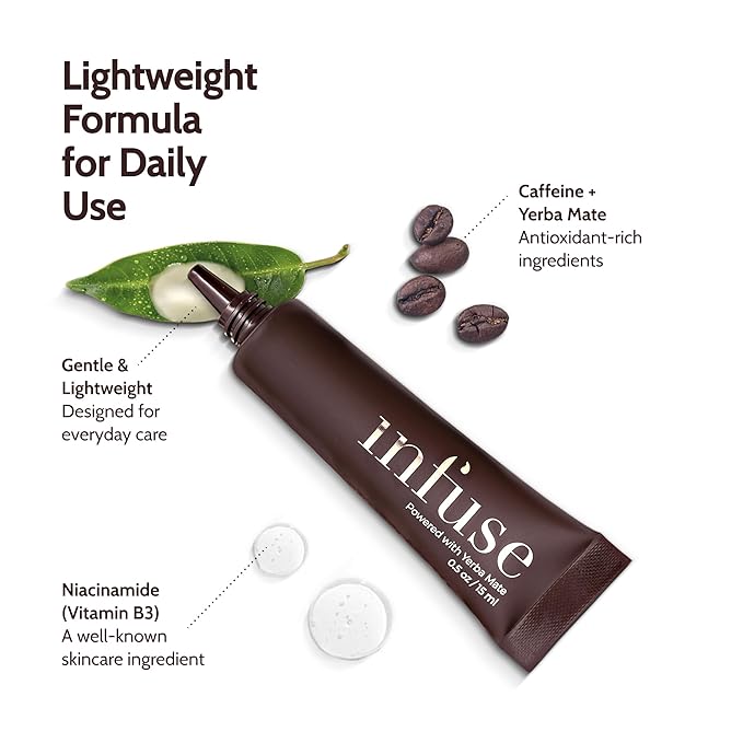Infuse Skin Yerba Mate Radiance Eye Cream | Anti-Aging Treatment for Dark Circles & Puffiness | Hydrating with Caffeine & Peptides | Mature Skin | 15ml