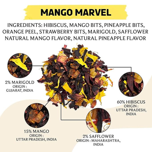 BREWIX, Mango Marvel Herbal Loose Tea (50+ Cups) | Made with Hibiscus, Mango, Pineapple, Orange Peel, Strawberry | Non-Caffeinated | Make Hot or Iced | Resealable Pouch