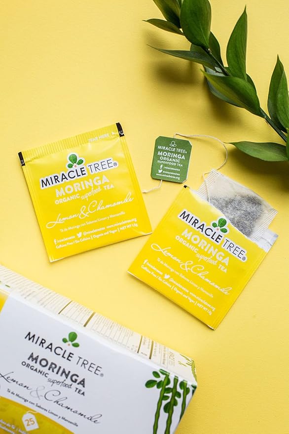 Miracle Tree - 3 Count of Organic Moringa Superfood Tea, 25 Individually Sealed Tea Bags, Lemon & Chamomile (Keto, Detox, Energy/Immunity Booster, Vegan, Gluten-Free, Organic, Non-GMO, Caffeine-Free)