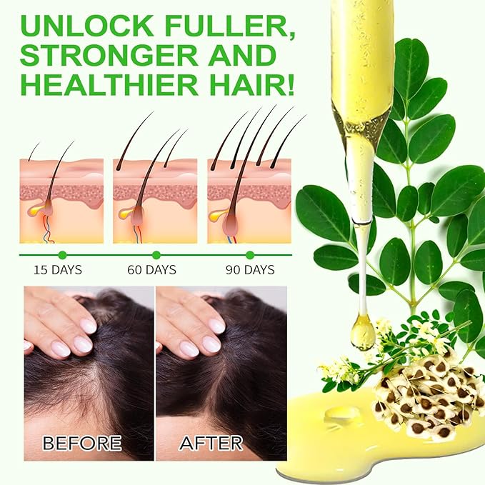 Premium Organic Moringa Oil Cold Pressed, Moringa Oil Unrefined for Hair & Skin Lightweight Face Oil, Natural Moisturizer in Glass Bottle 60ml