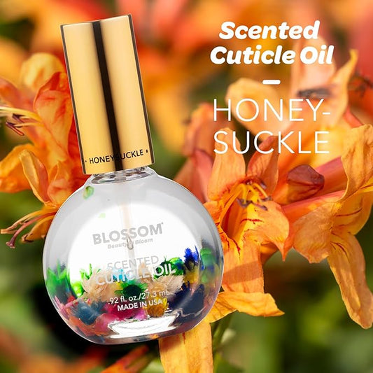 Blossom Hydrating, Moisturizing, Strengthening, Scented Cuticle Oil, Infused with Real Flowers, Made in USA, 2 Pack Bundle, Honeysuckle/Hibiscus