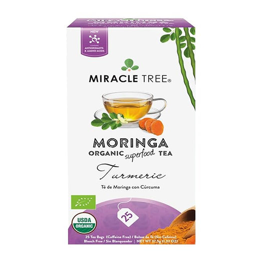 Miracle Tree - Organic Moringa Superfood Tea, 25 Individually Sealed Tea Bags, Turmeric (Keto, Detox, Energy & Immunity Booster, Vegan, Gluten-Free, Organic, Non-GMO, Caffeine-Free)