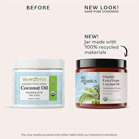 Sky Organics - Organic Extra Virgin Coconut Oil for Skin & Hair, 16.9 fl oz - Multipurpose Hair Oil & Body Moisturizer - Vitamins, Antioxidants & Fatty Acids - Vegan, Cruelty Free - w ebook