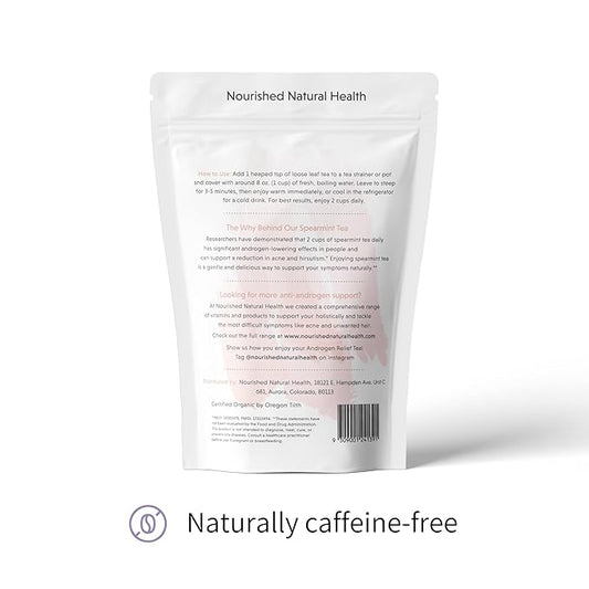 Nourished Androgen Relief Spearmint Tea - Organic Herbal Spearmint Tea for Clear Skin and Reduced Unwanted Facial Hair Growth - 180 Servings