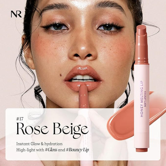 Nature Republic HONEY MELTING LIP (17 ROSE BEIGE) SOFT LIP STICK, Hydrating Gloss, Moisturizing balms, Sheer tint, Shine & Nude, Glowy Finish, korean make up