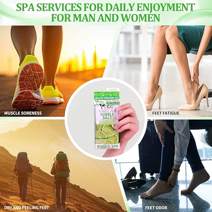 Pedicure Kit Foot Soak Set: Bubble Salt, Sugar Scrub, Massage Mask, Massage Lotion in a Box, 4 Step Foot Spa Kit for Dry Feet, Calluses and Tired Feet(3 Set Lemon)