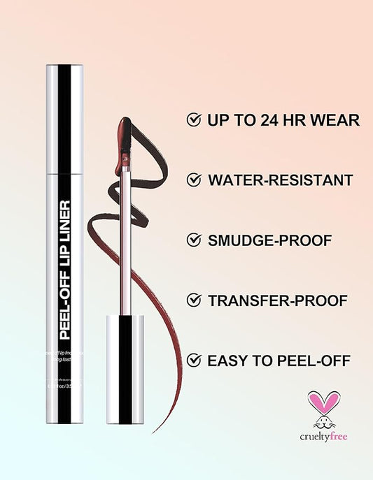 Erinde 3PCS Peel Off Lip Liner Stain, Long Lasting Tattoo Lip Liner with Tweezer, Matte Finish Peel Off Lip Stain, Waterproof Transfer Proof Lip Stain Peel Off, Non-Stick Cup Nude Lip Stain Lipliner