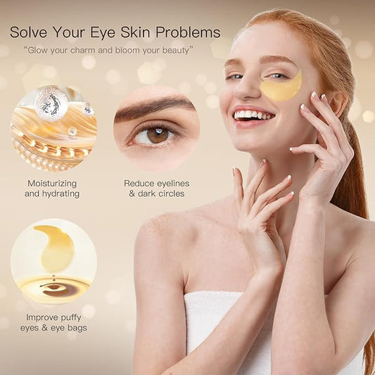 Under Eye Patches (24K Gold, 60PCS) - Under Eye Mask for Puffy Eyes, Fine lines, Dark Circles and Puffiness, Collagen Skin Care Products