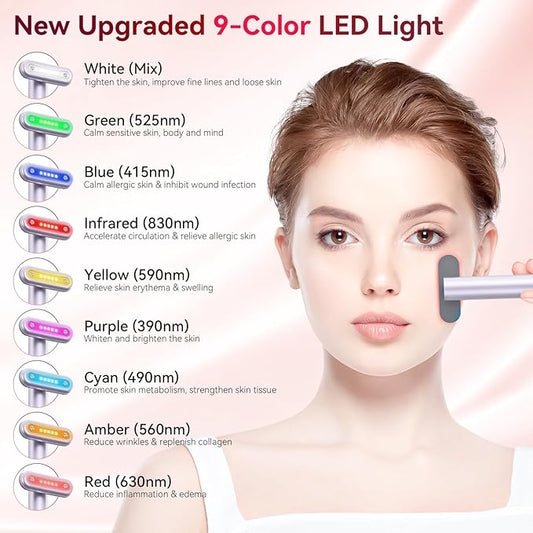 9 in 1 Red-Light-Therapy-Wand-for-Face, Portable Face Massager Tool, Microcurrent and Vibration True Beauty Glow Facial Massager Skincare Rejuvenation Tool for Women at Home, Purple