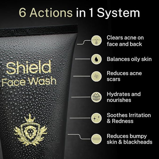 Acne System for Men and Boys, Face Wash, Moisturizer, Pimple Patches, Shield Men's Skin Care Set (4 Months)