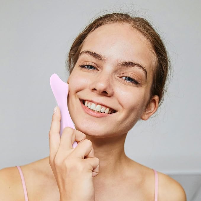 Facial Massage Roller, Silicone Face Massage Tool Shapes Body & Face Curves Face Massage Stick Skin Care Self Tool Reduces Tiredness for Women Face Massager (Pink)