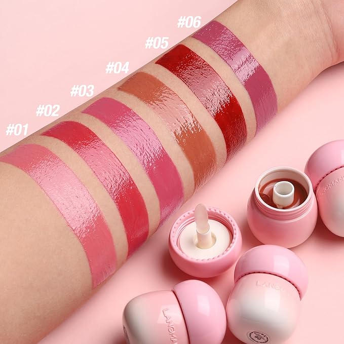 LANGMANNI Pudding Glow Lip Balm | Velvet-Smooth Lip Gloss for Nourished, Glowing Lips | Hydrating, Non-Sticky Glossy Tinted Lip Balm Makeup 0.28 Oz (#5+#6, 2)