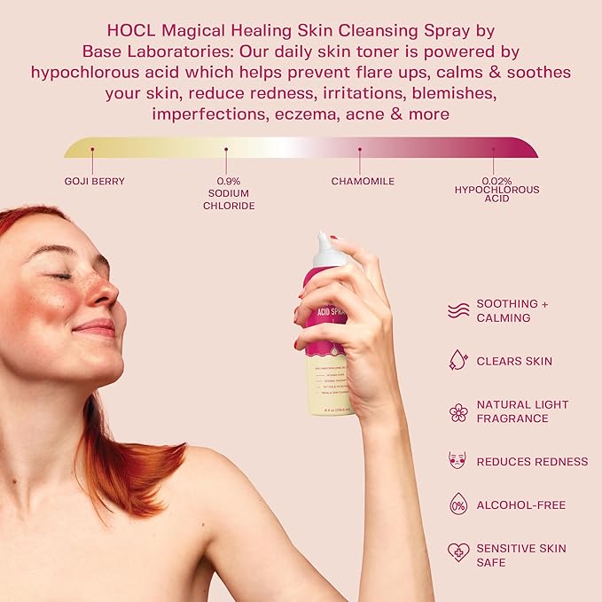 BASE LABORATORIES Hypochlorous Acid Spray for Face & Skin | 8oz | Magic Facial Spray Daily Skin Repair Solution for Sensitive Skin, Redness, Irritations, Eczema | Hypochlrous HOCL Molecule Spray | 2PK
