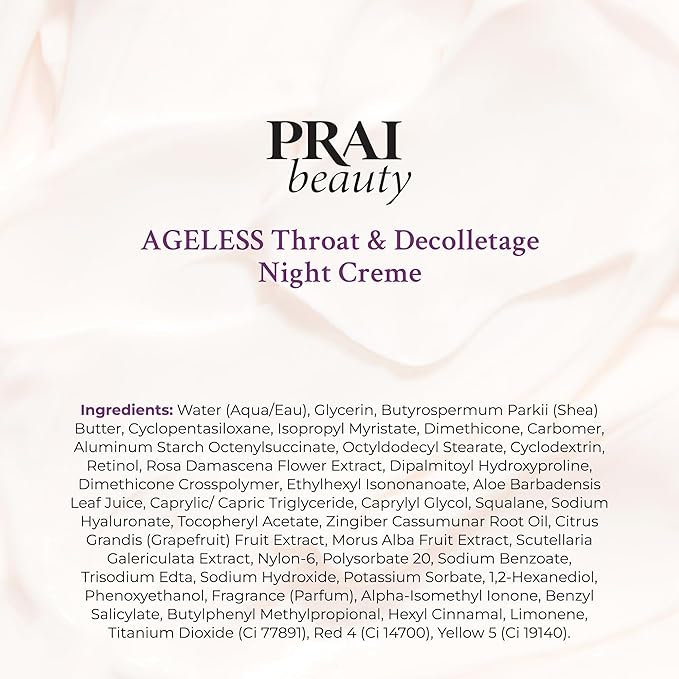 PRAI Beauty Ageless Throat & Decolletage Night Creme | Neck Firming Cream For Overnight Use | Cruelty & Paraben-Free Neck Tightening Cream with Retinol | Neck Cream for Tightening and Firming | 4.0 Oz