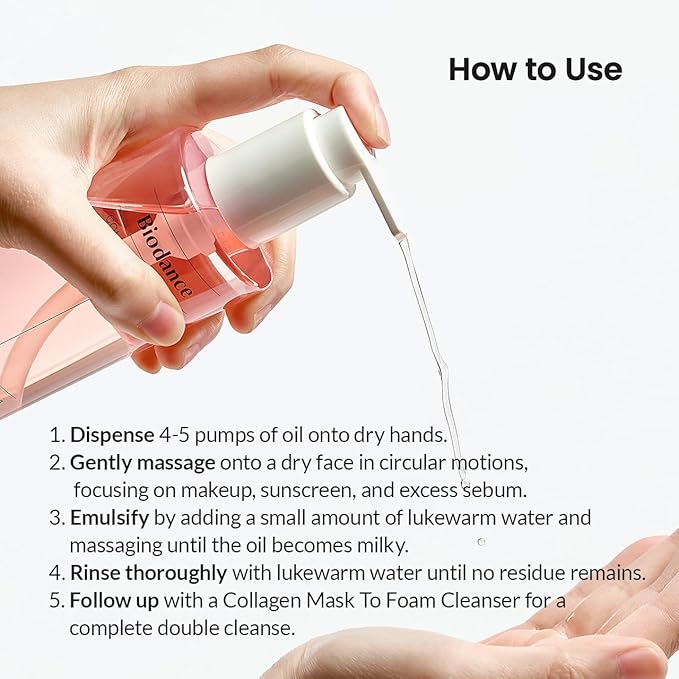 BIODANCE Collagen Cleansing Oil, Facial Oil Cleanser, Gentle Makeup Remover without Clogging Pores, Removes Bleackhed and Whitehead for Sensitive Skin, Oily Skin, 6.76 fl. oz. (200 ml)