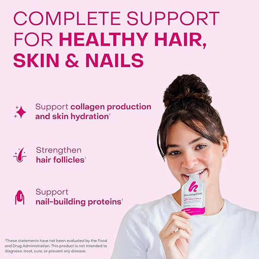 Healthycell Vibrant Hair Skin & Nails Daily Liquid Supplement - Beauty Supplements with Hydrating Nutrients & Essential Vitamins - Collagen, Biotin & Hyaluronic Acid - 30 Gel Packs