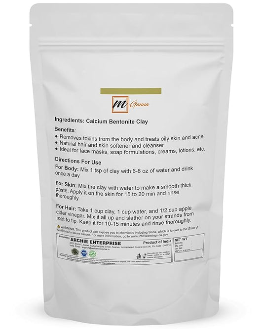 100% Natural Calcium Bentonite Clay for Facial Masks, Creams, Body Wraps and Soap Making 2 LBS / 908 GMS