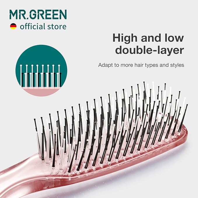 MR.GREEN Hair Brush Crystal Scalp Massage Combs Volumizing Hair Styling Fine Tooth Detangling Tool For Long Wet Dry Hair Women Gift (Pink, Large)
