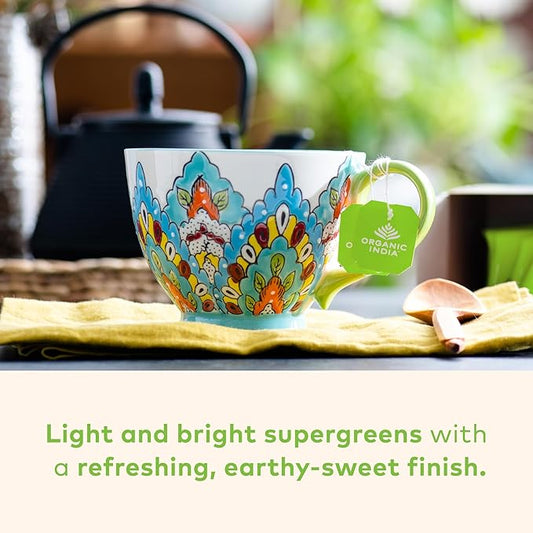ORGANIC INDIA Tulsi Moringa Tea Bags- Holy Basil, Lemongrass, Moringa Leaves, Calming Immune Support Tea, USDA Organic, Caffeine Free- 18 Bags, 3 Pack