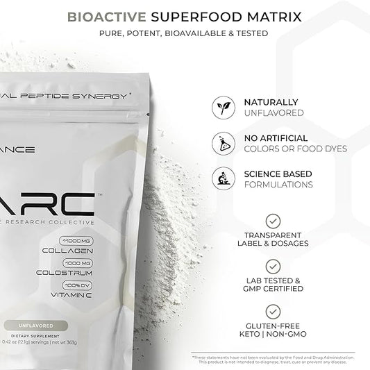 Radiance, Grass-Fed Collagen Peptide & Colostrum Powder, Supports Gut Health, Digestion, Immune Function, Healthy Joints, Bones, Skin, Hair & Nails, Keto, Gluten & Fat-Free, Unflavored, 30 Servings